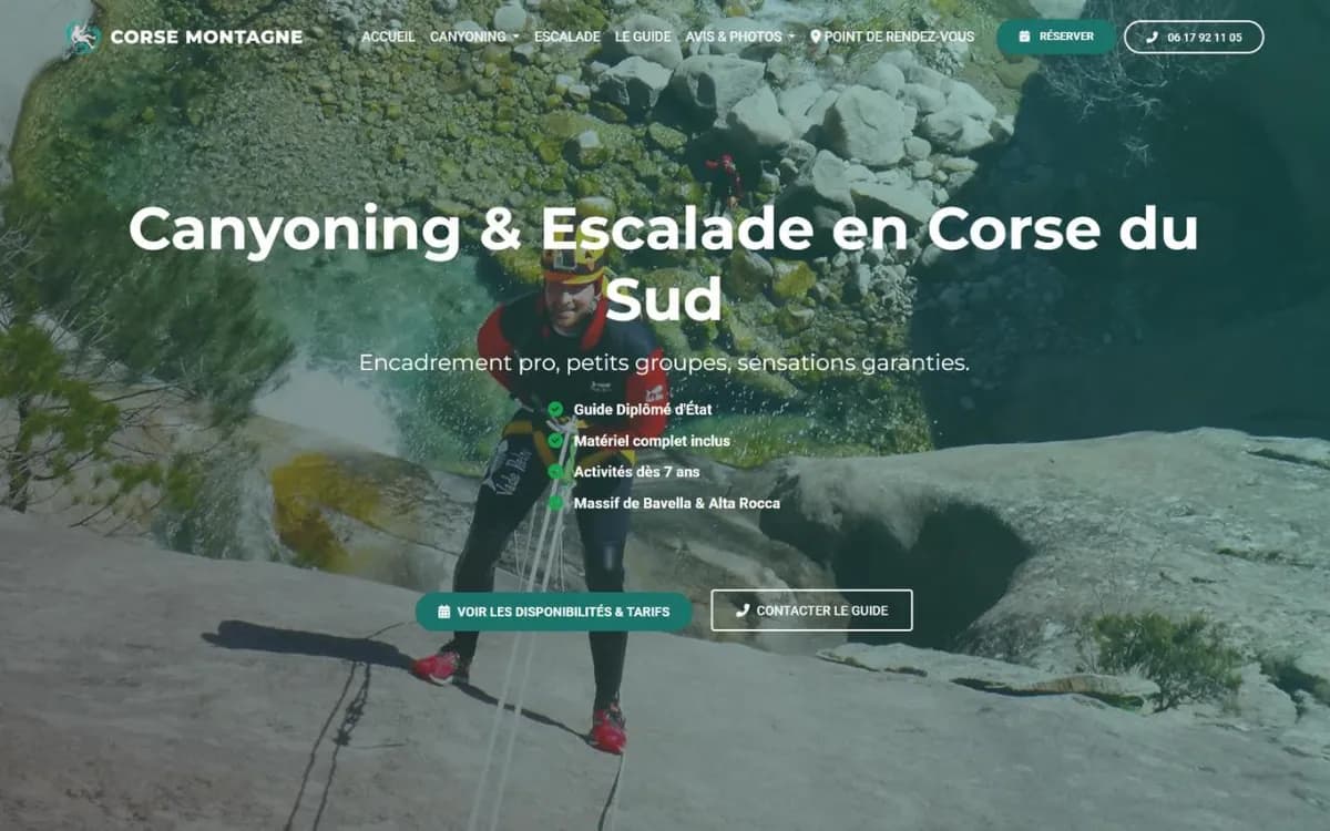 Page d'accueil du site Corse Montagne, réalisé par Netlinéa